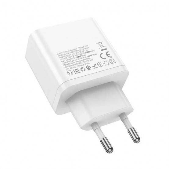 Alimentator Hoco Wall Charger Streamer  - Dual Port 2x Type-C PD45W with Cable Type-C to Lightning - White N35