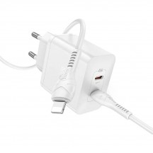 Alimentator Hoco Wall Charger Streamer  - Dual Port 2x Type-C PD45W with Cable Type-C to Lightning - White N35