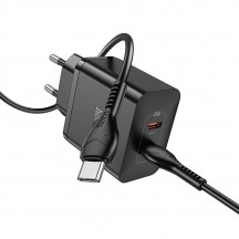 Alimentator Hoco Wall Charger Streamer  - Dual Port 2x Type-C PD45W with Cable Type-C to Type-C - Black N35