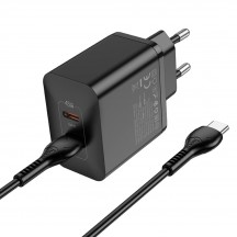 Alimentator Hoco Wall Charger Streamer  - Dual Port 2x Type-C PD45W with Cable Type-C to Type-C - Black N35