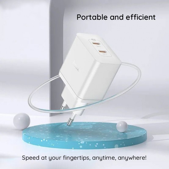 Alimentator Hoco Wall Charger Streamer  - Dual Port 2x Type-C PD45W with Cable Type-C to Type-C - White N35