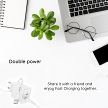 Alimentator Hoco Wall Charger Streamer  - Dual Port 2x Type-C PD45W with Cable Type-C to Type-C - White N35