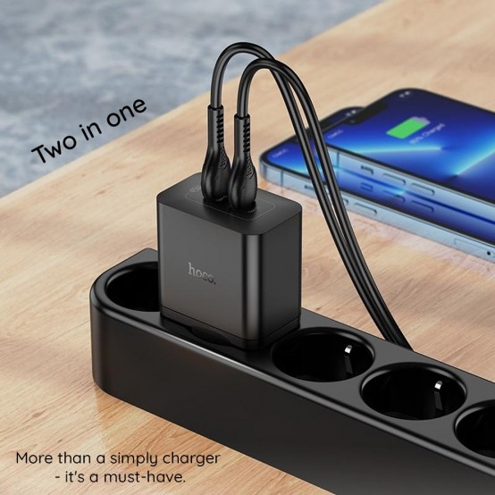 Alimentator Hoco Wall Charger Streamer  - Dual Port 2x Type-C PD45W with Cable Type-C to Type-C - White N35