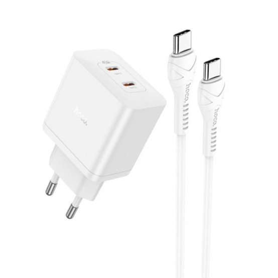 Alimentator Hoco Wall Charger Streamer  - Dual Port 2x Type-C PD45W with Cable Type-C to Type-C - White N35