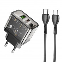 Alimentator Hoco Wall Charger Dazzling  - USB, Type-C, QC3.0, 20W, with Cable Type-C to Type-C, 1m - Transparent Black N34