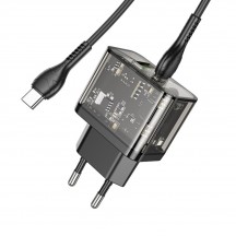 Alimentator Hoco Wall Charger Dazzling  - USB, Type-C, QC3.0, 20W, with Cable Type-C to Type-C, 1m - Transparent Black N34