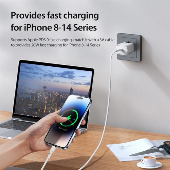 Alimentator  Wall Charger  - Type-C Fast Charging for iPhone, Samsung / iPad, 25W - White T6