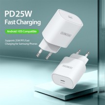 Alimentator  Wall Charger  - Type-C Fast Charging for iPhone, Samsung / iPad, 25W - White T6