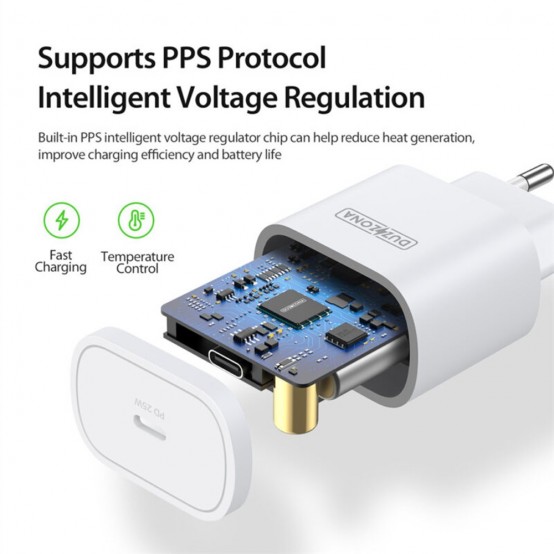 Alimentator  Wall Charger  - Type-C Fast Charging for iPhone, Samsung / iPad, 25W - White T6