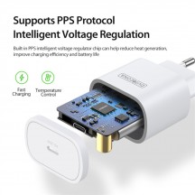 Alimentator  Wall Charger  - Type-C Fast Charging for iPhone, Samsung / iPad, 25W - White T6