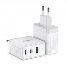 Alimentator  Wall Charger 3in1  - USB, 2x Type-C, GaN Fast Charging 65W - White T1