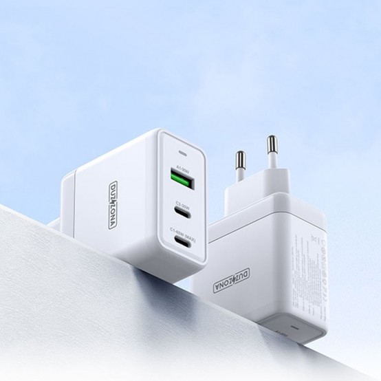 Alimentator  Wall Charger 3in1  - USB, 2x Type-C, GaN Fast Charging 65W - White T1