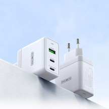 Alimentator  Wall Charger 3in1  - USB, 2x Type-C, GaN Fast Charging 65W - White T1