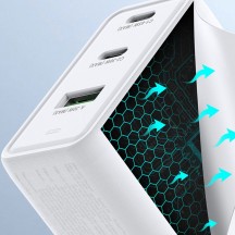 Alimentator  Wall Charger 3in1  - USB, 2x Type-C, GaN Fast Charging 65W - White T1