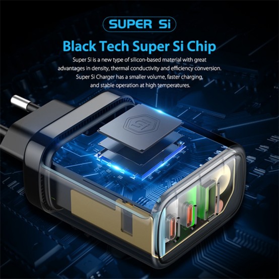 Alimentator  Wall Charger  - USB, 2xUSB-C, PD, Fast Charge, 65W, 3.25A - Black C110