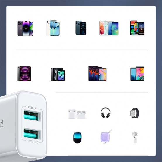Alimentator JoyRoom Wall Charger  - Dual USB, 2.1A, 10.5W - White JR-TCN04