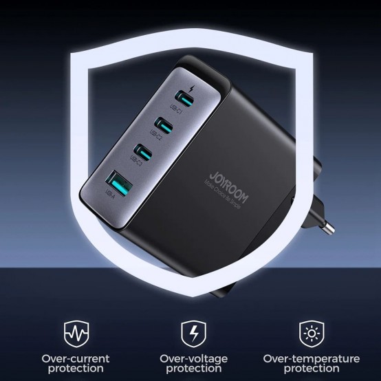 Alimentator JoyRoom Wall Charger  - GaN, USB, 3x Type-C, Super Fast Charging 100W, with Cable Type-C,  100W, 1.2m - Black JR-TC