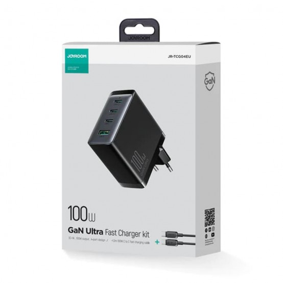 Alimentator JoyRoom Wall Charger  - GaN, USB, 3x Type-C, Super Fast Charging 100W, with Cable Type-C,  100W, 1.2m - Black JR-TC