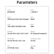 Alimentator JoyRoom Wall Charger  - USB, Type-C, Fast Charging, 20W - Black L-QP2011