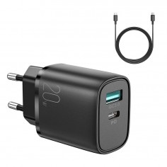 Alimentator JoyRoom Wall Charger  - USB, Type-C, Fast Charging, 20W, with Cable Type-C to Lightning, 2.4A, 1m - Black L-QP2011