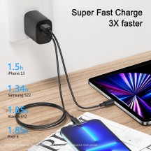 Alimentator JoyRoom Wall Charger  - USB, Type-C, Fast Charging, 20W, with Cable Type-C to Lightning, 2.4A, 1m - Black L-QP2011