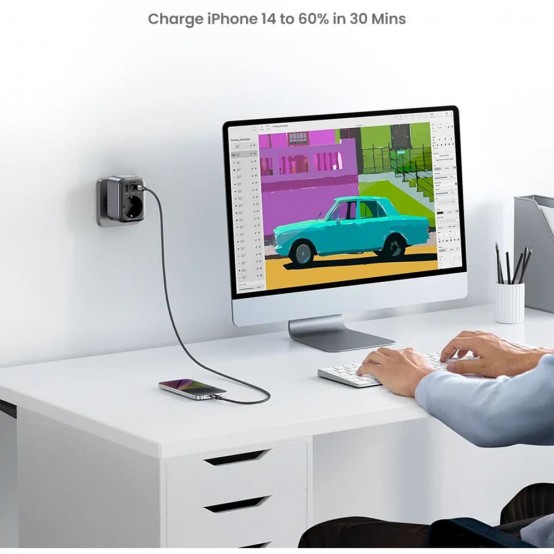Alimentator Ugreen Wall Charger  - EU Socket, 2x USB, Type-C to US, Fast Charging, 30W - Black 15289