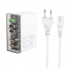 Alimentator Hoco Wall Charger Fuerza  - 3x USB, 3x Type-C, 65W with Cable DC - White N36