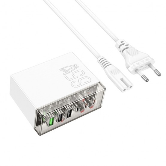 Alimentator Hoco Wall Charger Fuerza  - 3x USB, 3x Type-C, 65W with Cable DC - White N36