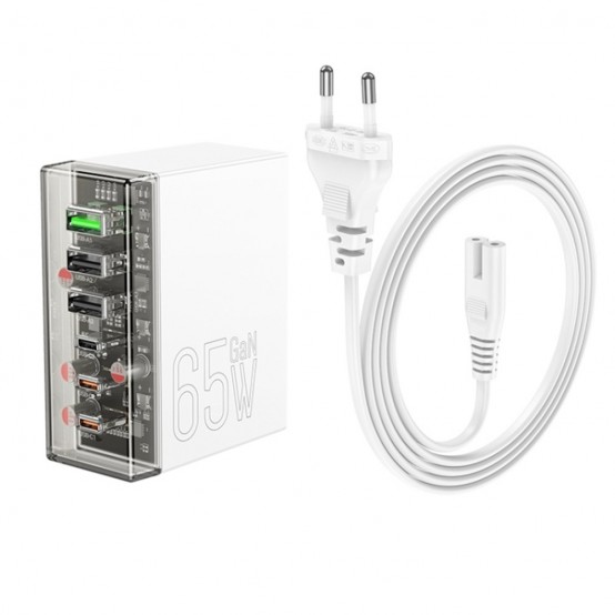 Alimentator Hoco Wall Charger Fuerza  - 3x USB, 3x Type-C, 65W with Cable DC - White N36