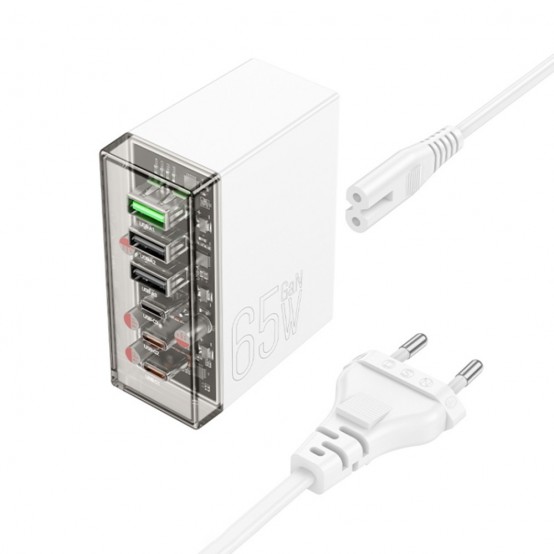 Alimentator Hoco Wall Charger Fuerza  - 3x USB, 3x Type-C, 65W with Cable DC - White N36