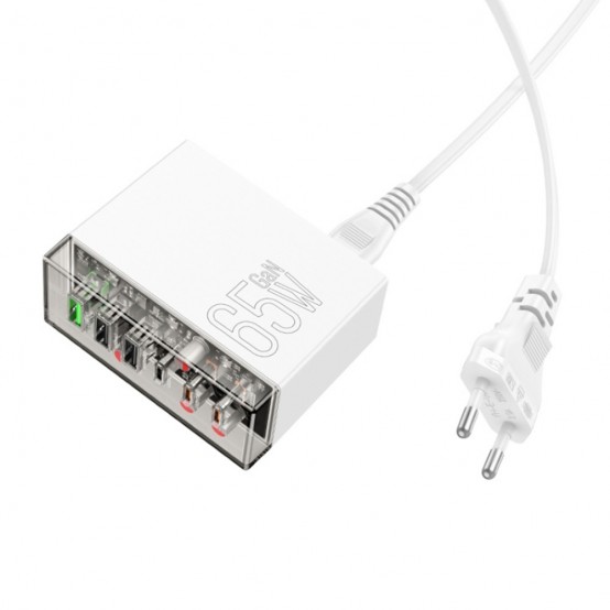 Alimentator Hoco Wall Charger Fuerza  - 3x USB, 3x Type-C, 65W with Cable DC - White N36
