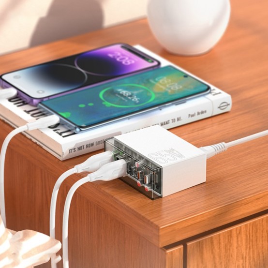 Alimentator Hoco Wall Charger Fuerza  - 3x USB, 3x Type-C, 65W with Cable DC - White N36