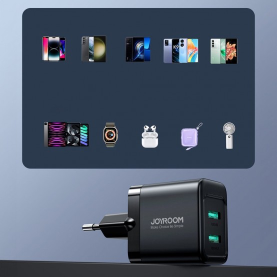 Alimentator JoyRoom Wall Charger  - Dual USB, EU Plug, Quick Charge, 2.4A, 12W - Black JR-TCN01