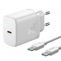 Alimentator JoyRoom Wall Charger  - Type-C, Fast Charging, 25W, with Cable Type-C to Type-C, 1m - White JR-TCF11