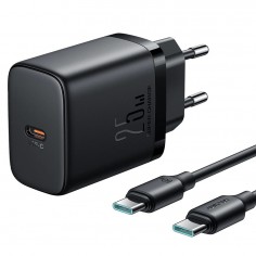 Alimentator JoyRoom Wall Charger  - Type-C, Fast Charging, 25W, with Cable Type-C to Type-C, 1m - Black JR-TCF11