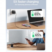 Alimentator JoyRoom Wall Charger  - Type-C, Fast Charging, 25W, with Cable Type-C to Type-C, 1m - Black JR-TCF11