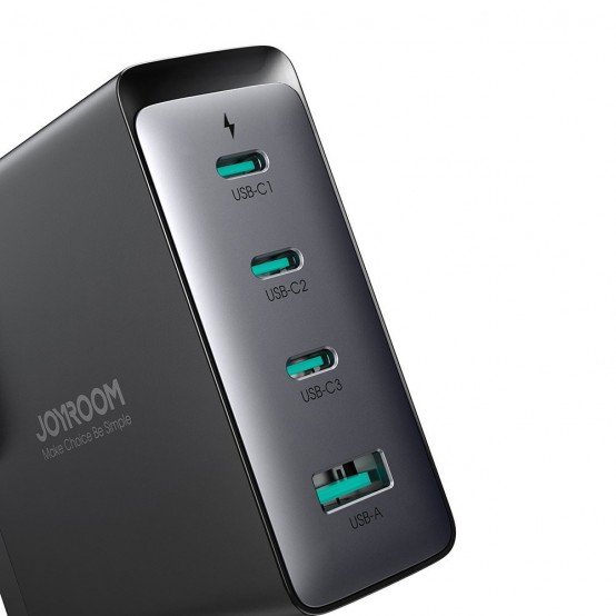 Alimentator JoyRoom Wall Charger  - GaN, USB, 3x Type-C, Super Fast Charging 140W, with Cable Type-C,  240W, 1.2m - Black JR-TC