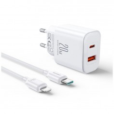 Alimentator JoyRoom Wall Charger  - USB, Type-C, 20W, with Cable Type-C to Lightning, 1m - White JR-TCF05