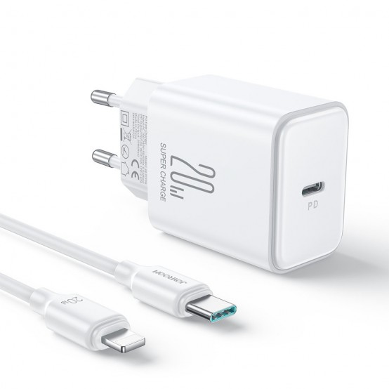 Alimentator JoyRoom Wall Charger  - Type-C, Quick Charge, 20W, with Cable Type-C to Lightning, 1m - White JR-TCF06