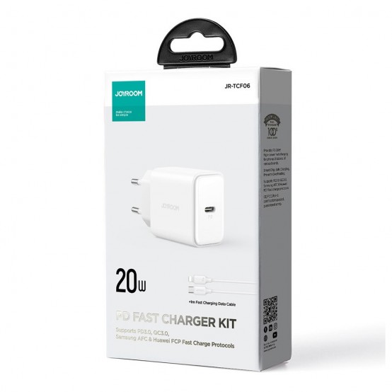 Alimentator JoyRoom Wall Charger  - Type-C, Quick Charge, 20W, with Cable Type-C to Lightning, 1m - White JR-TCF06
