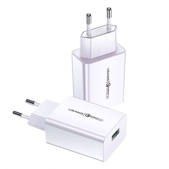 Alimentator USAMS Travel Charger Kit T48  - Wall Charger T22 USB-A QC 3.0, 18W, 3A with Type-C Cable 1.0m - White T48OCLN01