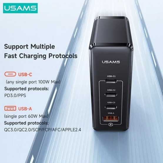 Alimentator USAMS Wall Charger US-CC163 T50  - 3 x Type-C, USB, 100W - Black CC163TC01