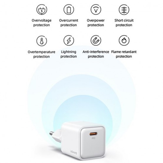 Alimentator USAMS Wall Charger X-ron Series  - Single Port Fast Charging, USB-C PD30W, 3A - Purple US-CC186