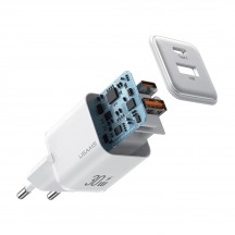 Alimentator USAMS Wall Charger X-ron Series  - Dual Port Fast Charging, USB-C PD30W, USB-A QC3.0 - Black US-CC189