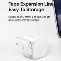 Alimentator USAMS Wall Charger XMF Series  - GaN Fast Charging, USB-C PD35W with Retractable Type-C Cable, 80cm - White US-CC202