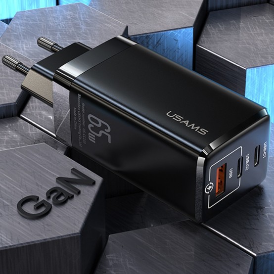 Alimentator USAMS Wall Charger T33  - GaN Mini, 2xUSB-C, USB, PD, Fast Charge, 65W, 5A - Black US-CC110