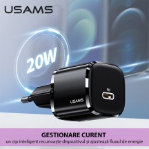 Alimentator USAMS Wall Charger  - USB-C, PD, Fast Charge, 20W, 3A - Black T36