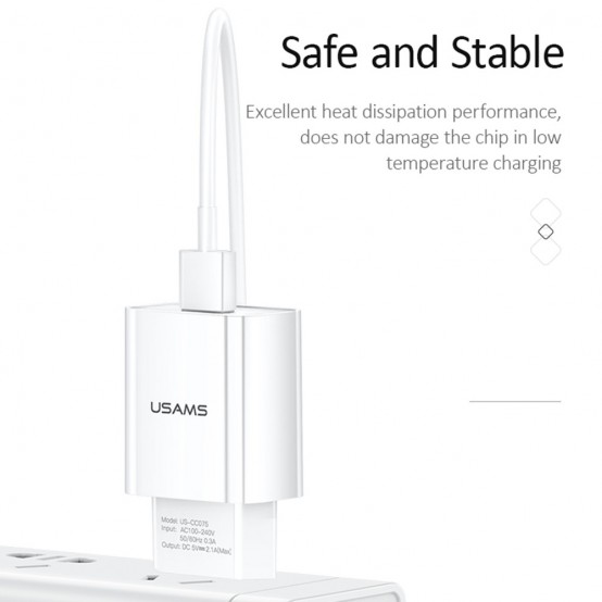Alimentator USAMS Wall Charger U-Star Series T18  - Single USB, 2.1A - White US-CC075