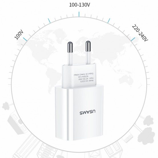 Alimentator USAMS Wall Charger U-Star Series T18  - Single USB, 2.1A - White US-CC075