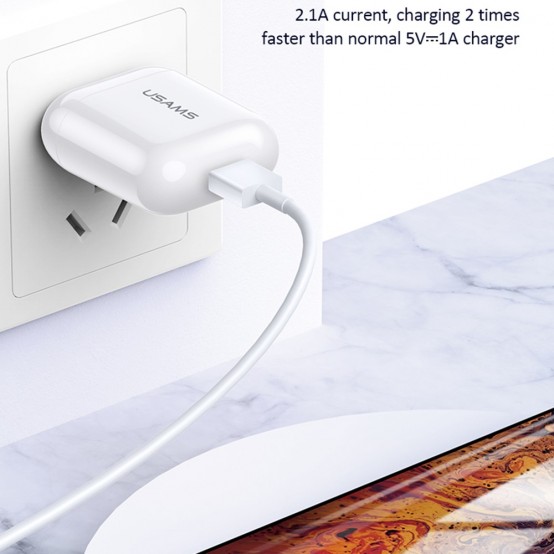 Alimentator USAMS Wall Charger T19  - Single USB, 2.1A - White US-CC078